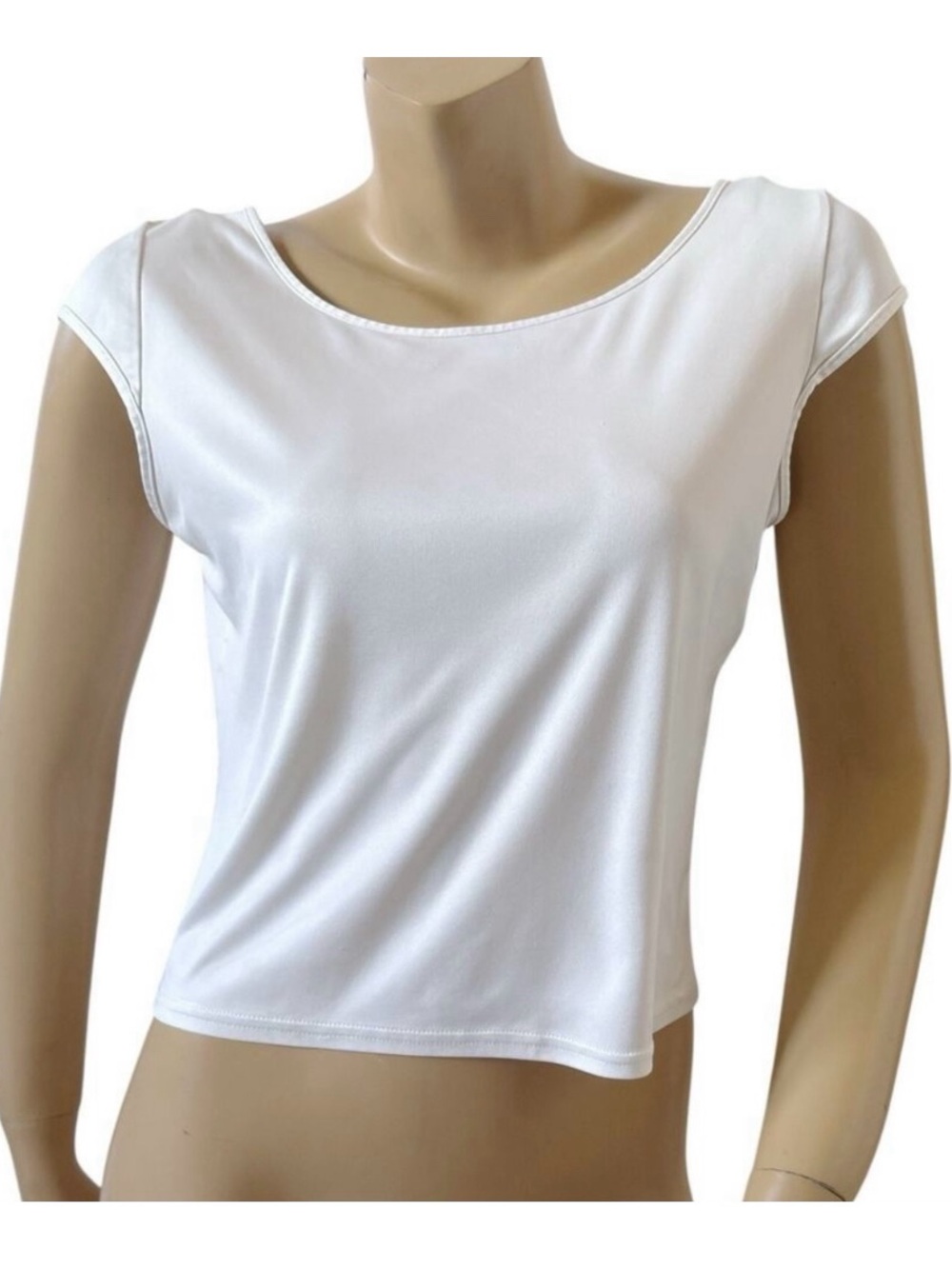 Victoria's Secret Crop Top Women L White Scoop Neck Fitted Short Sleeve Stretch